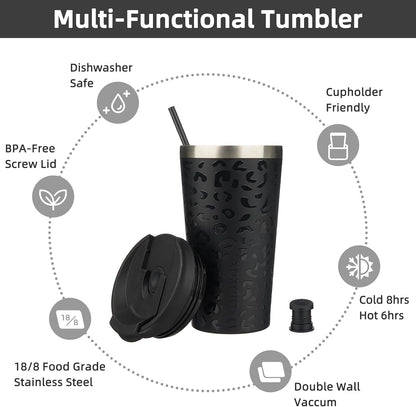 22 oz Coffee Tumbler with Straw, Insulated Stainless Steel Cup | Double Wall Vacuum, Leak Proof Lid, Keeps Hot/Cold/Iced, BPA Free, Cupholder Friendly, Travel, Yummy