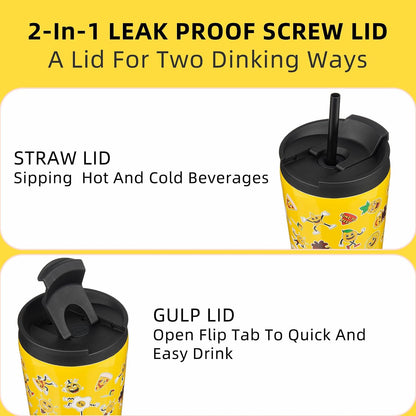 22 oz Coffee Tumbler with Straw, Insulated Stainless Steel Cup | Double Wall Vacuum, Leak Proof Lid, Keeps Hot/Cold/Iced, BPA Free, Cupholder Friendly, Travel, Yummy