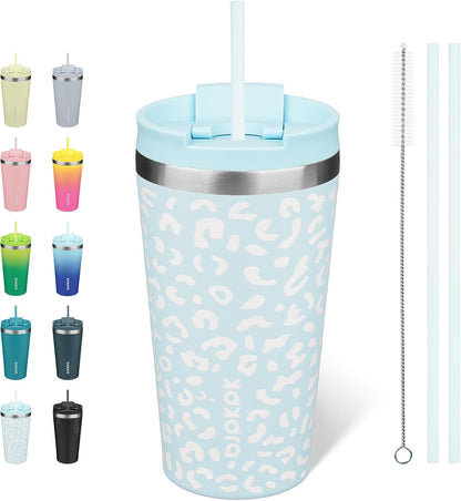 22 oz Coffee Tumbler with Straw, Insulated Stainless Steel Cup | Double Wall Vacuum, Leak Proof Lid, Keeps Hot/Cold/Iced, BPA Free, Cupholder Friendly, Travel, Yummy