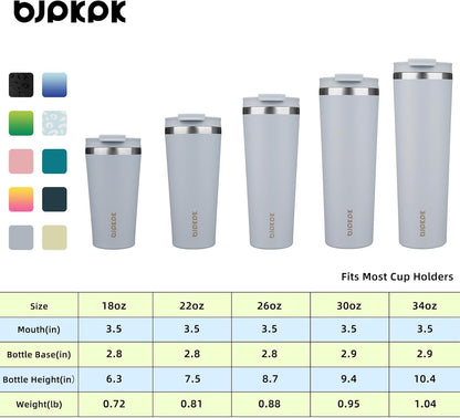 22 oz Coffee Tumbler with Straw, Insulated Stainless Steel Cup | Double Wall Vacuum, Leak Proof Lid, Keeps Hot/Cold/Iced, BPA Free, Cupholder Friendly, Travel, Yummy