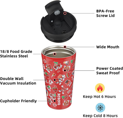 22 oz Coffee Tumbler with Straw, Insulated Stainless Steel Cup | Double Wall Vacuum, Leak Proof Lid, Keeps Hot/Cold/Iced, BPA Free, Cupholder Friendly, Travel, Yummy