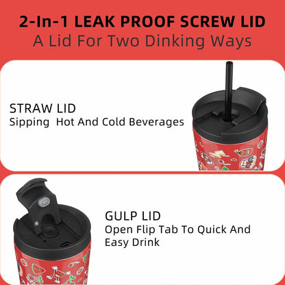 22 oz Coffee Tumbler with Straw, Insulated Stainless Steel Cup | Double Wall Vacuum, Leak Proof Lid, Keeps Hot/Cold/Iced, BPA Free, Cupholder Friendly, Travel, Yummy