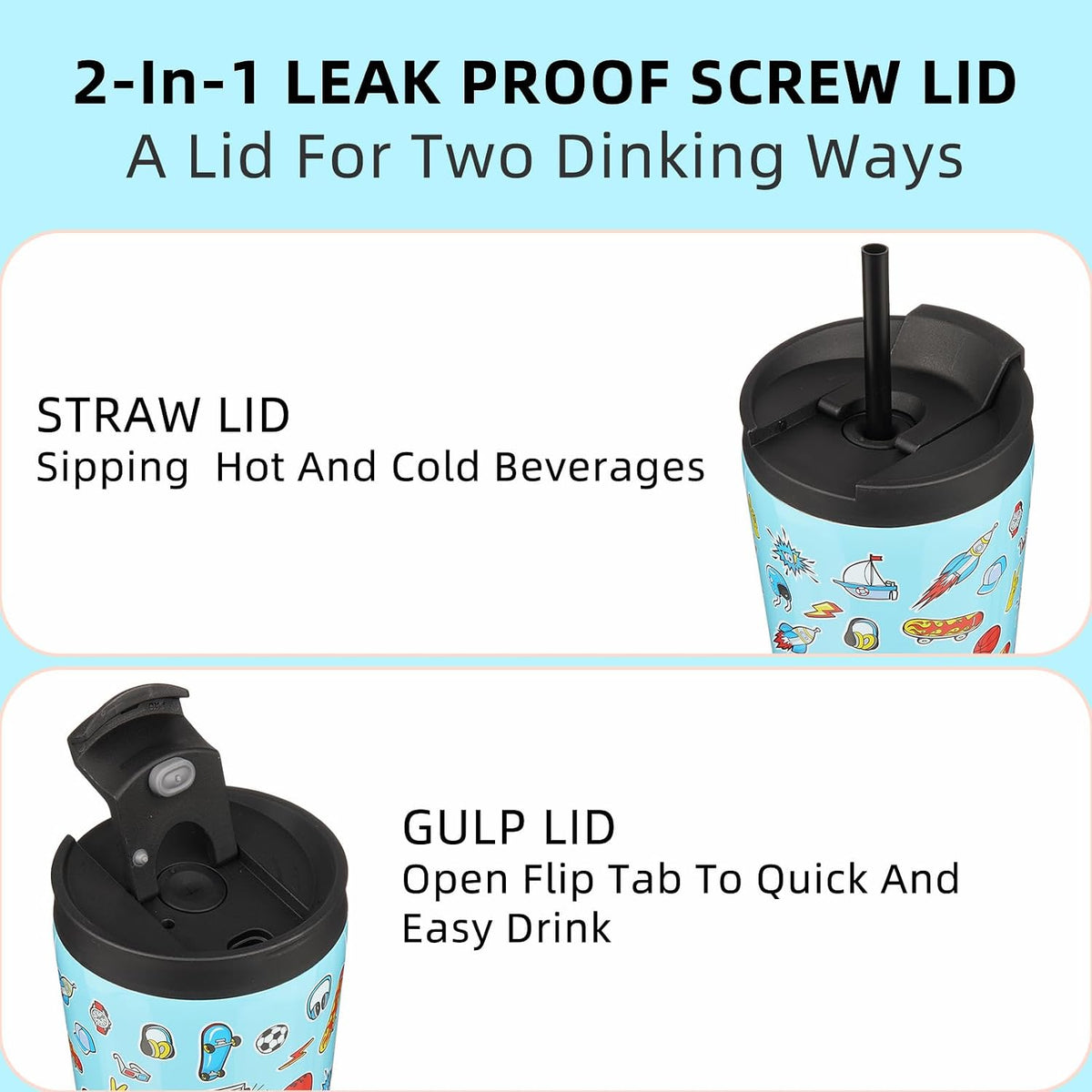 22 oz Coffee Tumbler with Straw, Insulated Stainless Steel Cup | Double Wall Vacuum, Leak Proof Lid, Keeps Hot/Cold/Iced, BPA Free, Cupholder Friendly, Travel, Yummy