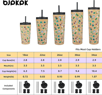 22 oz Coffee Tumbler with Straw, Insulated Stainless Steel Cup | Double Wall Vacuum, Leak Proof Lid, Keeps Hot/Cold/Iced, BPA Free, Cupholder Friendly, Travel, Yummy