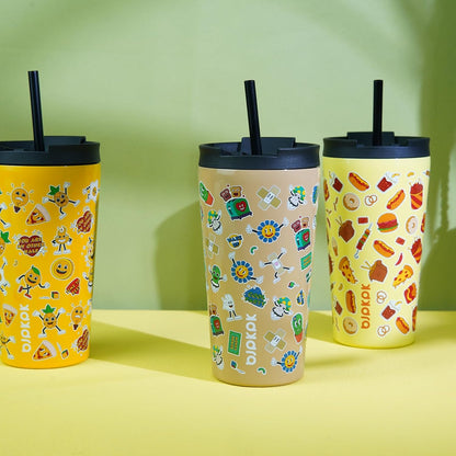 22 oz Coffee Tumbler with Straw, Insulated Stainless Steel Cup | Double Wall Vacuum, Leak Proof Lid, Keeps Hot/Cold/Iced, BPA Free, Cupholder Friendly, Travel, Yummy