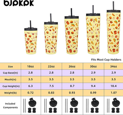 22 oz Coffee Tumbler with Straw, Insulated Stainless Steel Cup | Double Wall Vacuum, Leak Proof Lid, Keeps Hot/Cold/Iced, BPA Free, Cupholder Friendly, Travel, Yummy