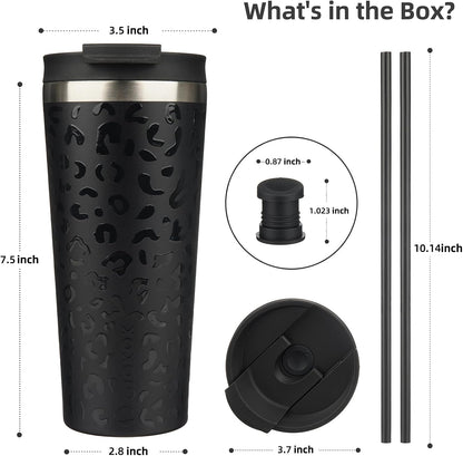 22 oz Coffee Tumbler with Straw, Insulated Stainless Steel Cup | Double Wall Vacuum, Leak Proof Lid, Keeps Hot/Cold/Iced, BPA Free, Cupholder Friendly, Travel, Yummy