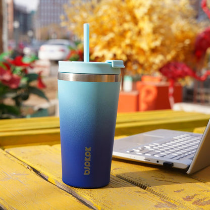 22 oz Coffee Tumbler with Straw, Insulated Stainless Steel Cup | Double Wall Vacuum, Leak Proof Lid, Keeps Hot/Cold/Iced, BPA Free, Cupholder Friendly, Travel, Yummy