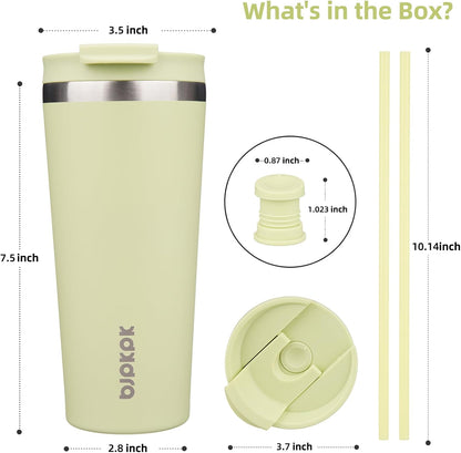 22 oz Coffee Tumbler with Straw, Insulated Stainless Steel Cup | Double Wall Vacuum, Leak Proof Lid, Keeps Hot/Cold/Iced, BPA Free, Cupholder Friendly, Travel, Yummy