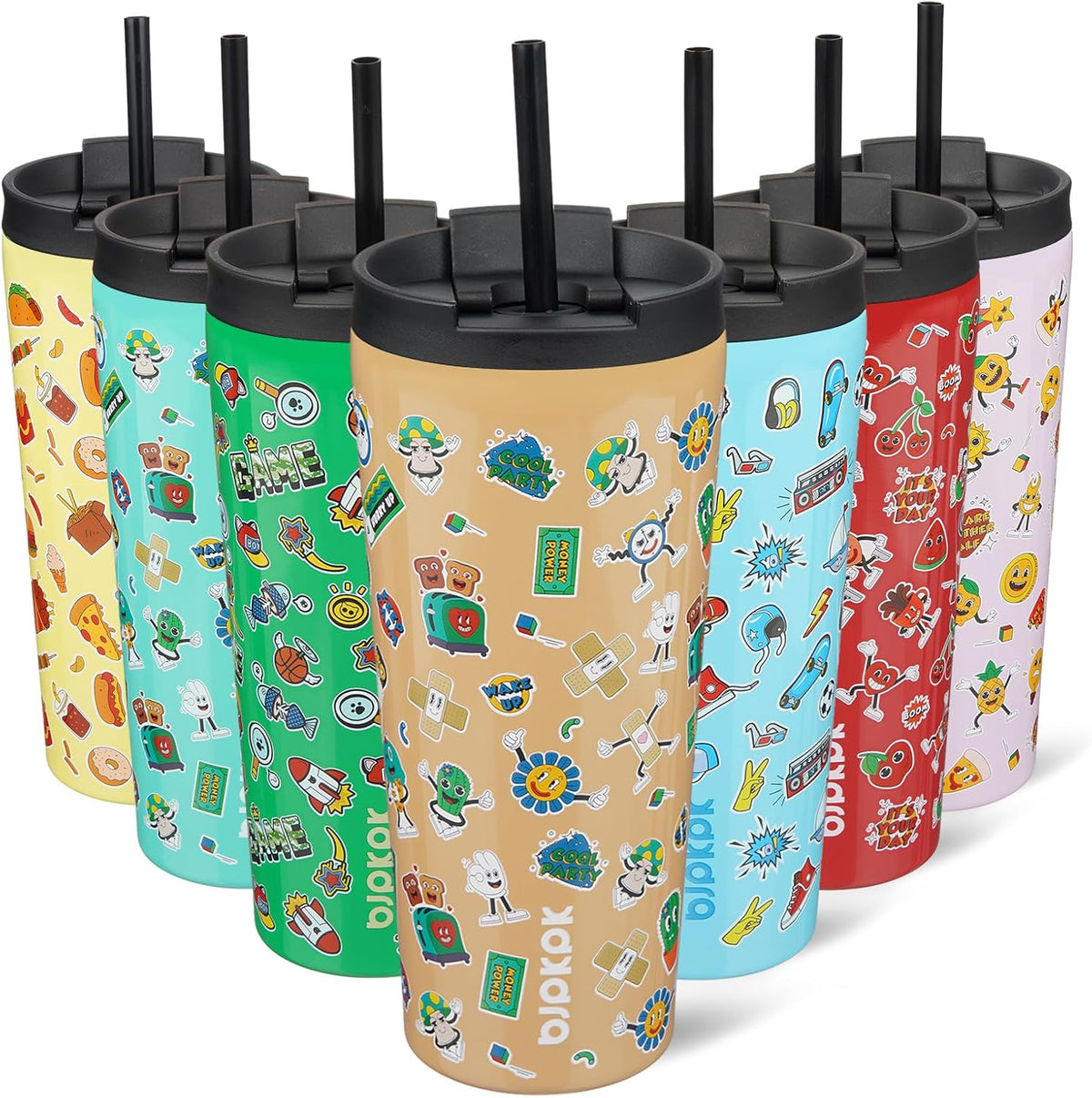 22 oz Coffee Tumbler with Straw, Insulated Stainless Steel Cup | Double Wall Vacuum, Leak Proof Lid, Keeps Hot/Cold/Iced, BPA Free, Cupholder Friendly, Travel, Yummy