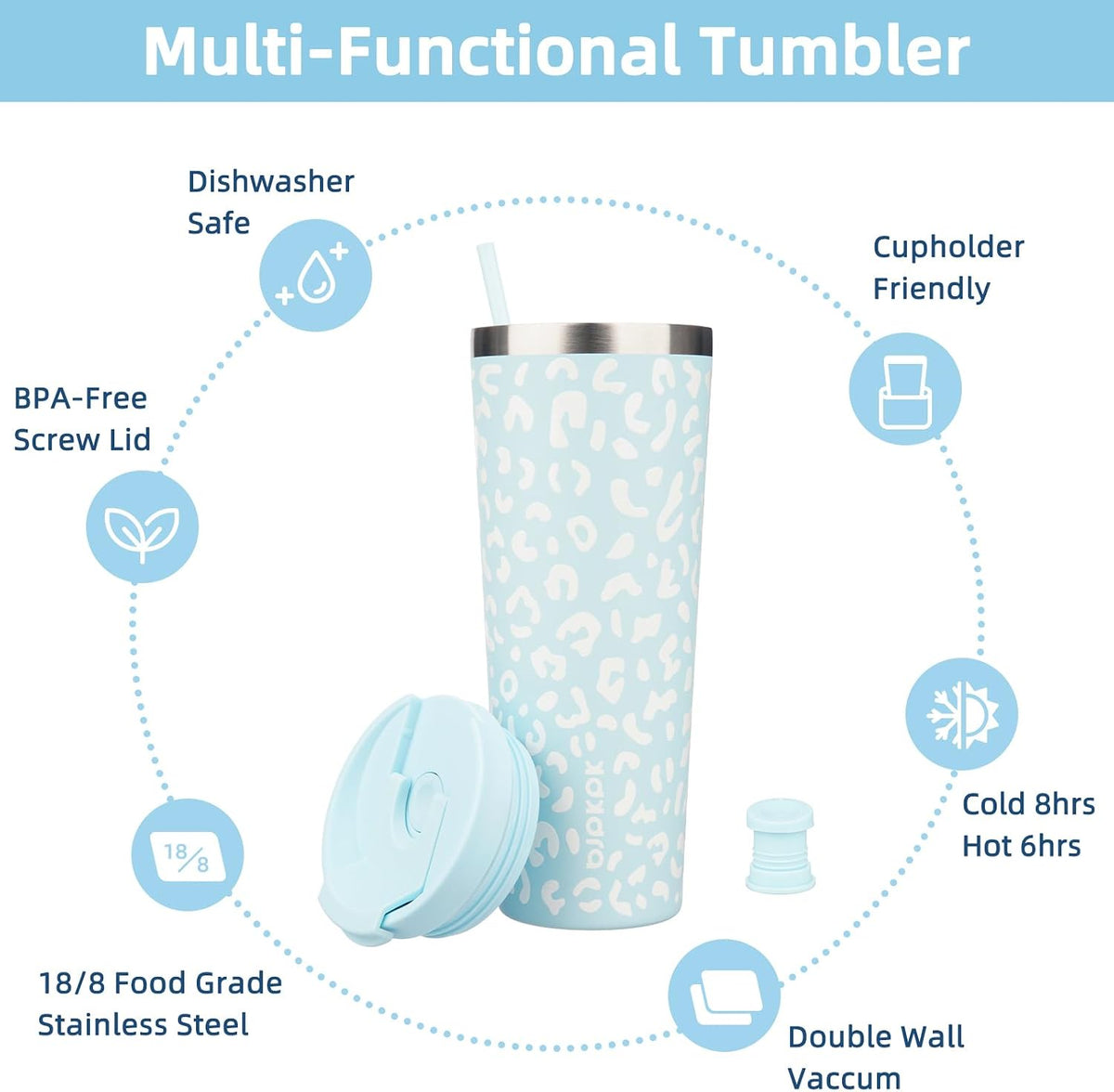 22 oz Coffee Tumbler with Straw, Insulated Stainless Steel Cup | Double Wall Vacuum, Leak Proof Lid, Keeps Hot/Cold/Iced, BPA Free, Cupholder Friendly, Travel, Yummy