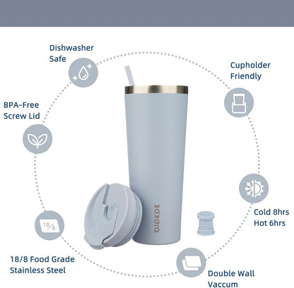 22 oz Coffee Tumbler with Straw, Insulated Stainless Steel Cup | Double Wall Vacuum, Leak Proof Lid, Keeps Hot/Cold/Iced, BPA Free, Cupholder Friendly, Travel, Yummy