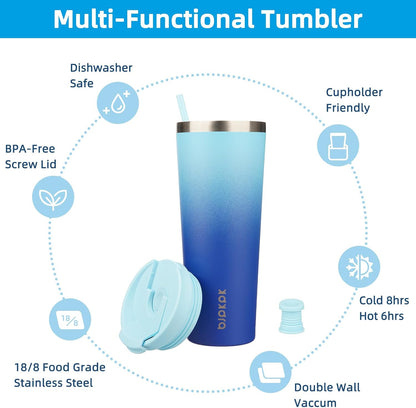 22 oz Coffee Tumbler with Straw, Insulated Stainless Steel Cup | Double Wall Vacuum, Leak Proof Lid, Keeps Hot/Cold/Iced, BPA Free, Cupholder Friendly, Travel, Yummy