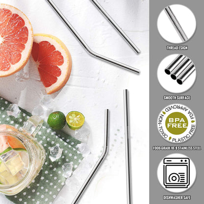 12-Pack Reusable Stainless Steel Metal Straws with Case - Long Drinking Straws for 30 oz and 20 oz Tumblers Dishwasher Safe - 2 Cleaning Brushes Included