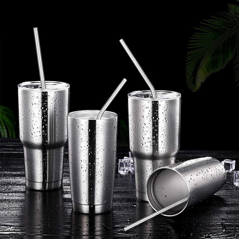 12-Pack Reusable Stainless Steel Metal Straws with Case - Long Drinking Straws for 30 oz and 20 oz Tumblers Dishwasher Safe - 2 Cleaning Brushes Included