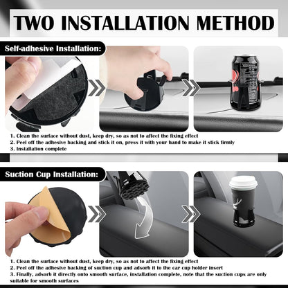 2PCS Car Cup Holder Inserts,2-in-1 Self-Adhesive & Suction Cup Car Cupholder Insert with Adaptive Clamping Arms,Universal Cups Holder Expander for Most Cars/Trucks/SUVs