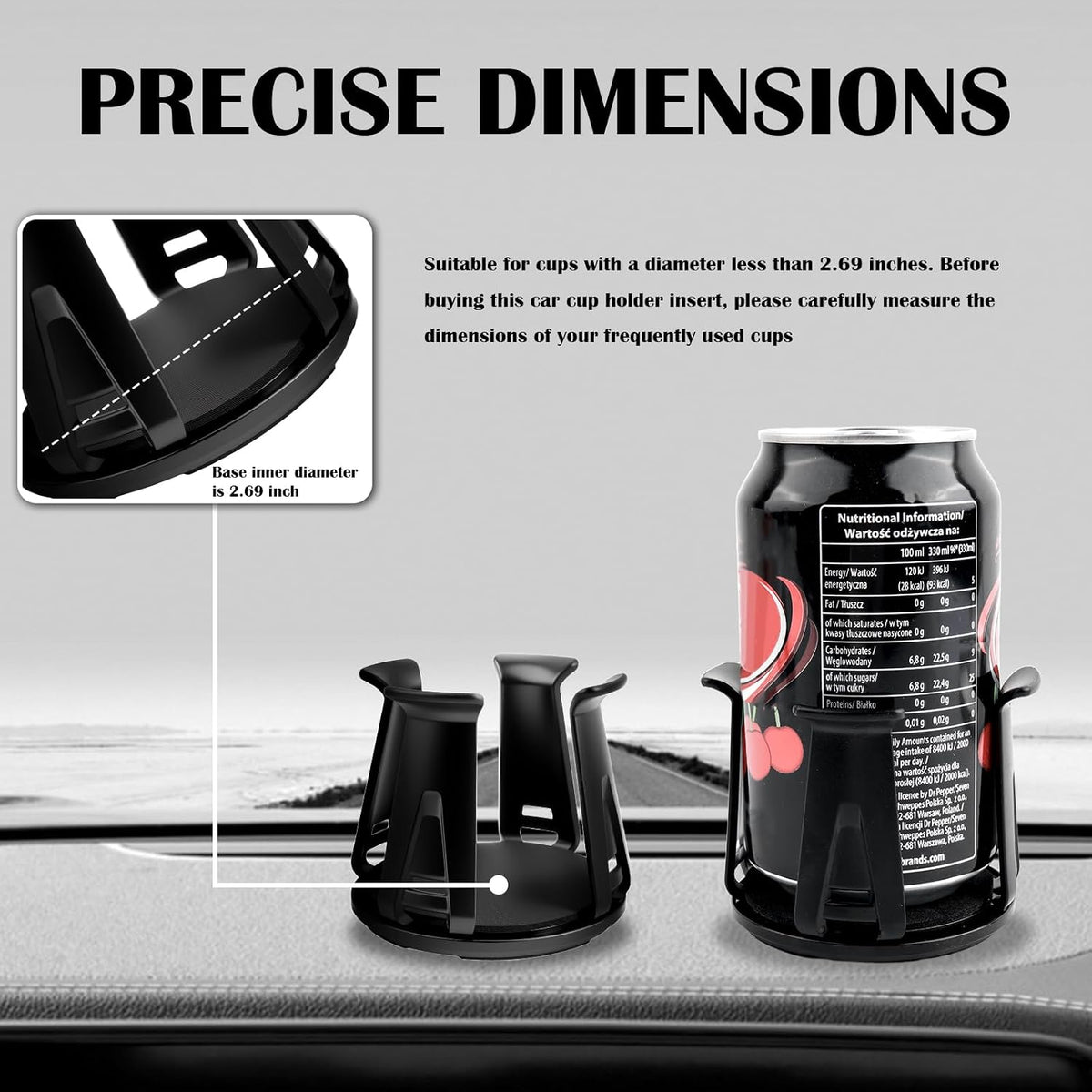 2PCS Car Cup Holder Inserts,2-in-1 Self-Adhesive & Suction Cup Car Cupholder Insert with Adaptive Clamping Arms,Universal Cups Holder Expander for Most Cars/Trucks/SUVs