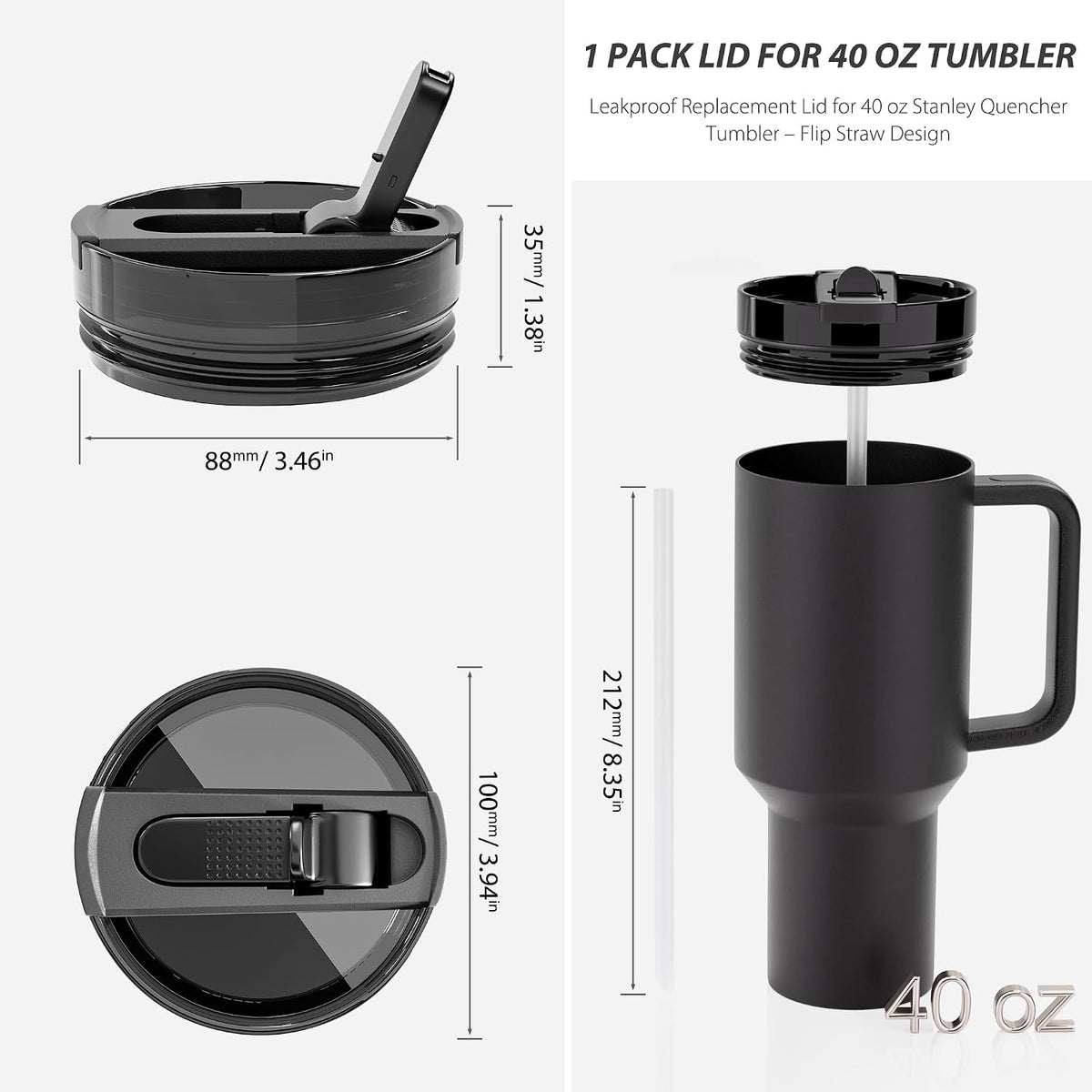 2 Pack 40 oz Flip Straw Lid Only for STANLEY ProTour Tumbler