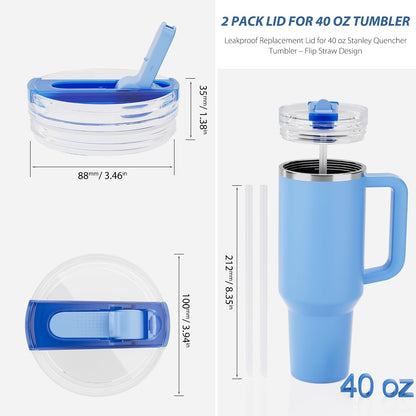 2 Pack 40 oz Flip Straw Lid Only for STANLEY ProTour Tumbler