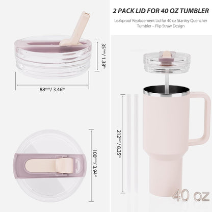 2 Pack 40 oz Flip Straw Lid Only for STANLEY ProTour Tumbler