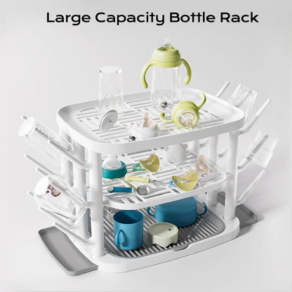 Baby Bottle Drying Rack,3-Tier Large Capacity Countertop Organizer with 360° Ventilation, Removable Drip Tray, Non-Slip Base – Easy to Clean Bottle Holder for Baby Accessories