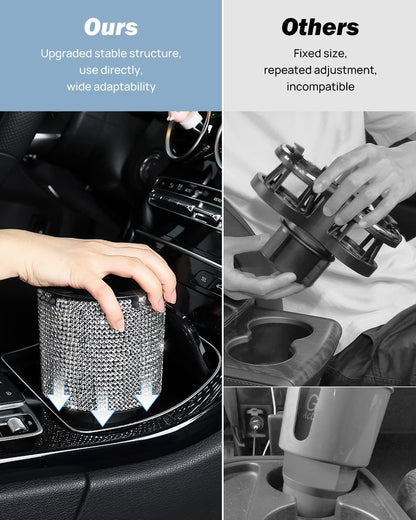 Upgraded Car Cup Holder Expander with Offset Base, Fit for YETI, Hydro Flask, Large Cup Holder Expander for Car Hold 18-40 oz Bottles and Mugs, Other Bottles in 3.4"-3.8"(Bling)