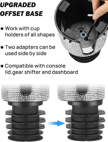 Upgraded Car Cup Holder Expander with Offset Base, Fit for YETI, Hydro Flask, Large Cup Holder Expander for Car Hold 18-40 oz Bottles and Mugs, Other Bottles in 3.4"-3.8"(Bling)