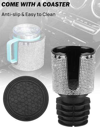 Upgraded Car Cup Holder Expander with Offset Base, Fit for YETI, Hydro Flask, Large Cup Holder Expander for Car Hold 18-40 oz Bottles and Mugs, Other Bottles in 3.4"-3.8"(Bling)