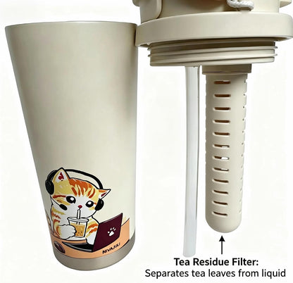 Insulated Coffee Mug with Ceramic Coating, 16oz Iced Coffee Tumbler Cup with Flip Lid and Handle, Double Wall Vacuum Leak-Proof Travel Mug for Office School Party Camping