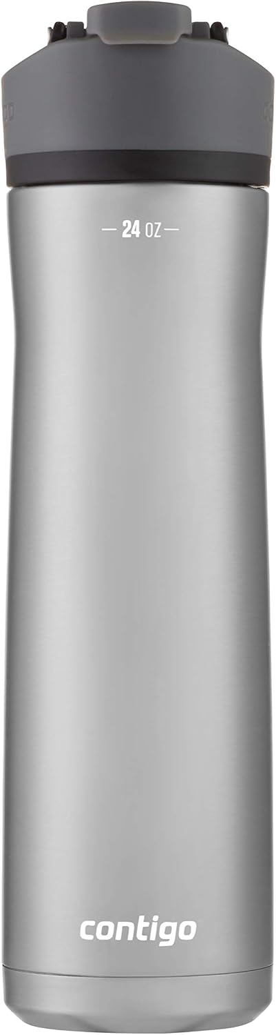 Cortland Chill 2.0 Vacuum-Insulated Stainless Steel Water Bottle, Spill-Proof Sip Technology, Interchangeable Lid, 24oz, Steel/Licorice, Perfect for Fitness Travel Everyday Use
