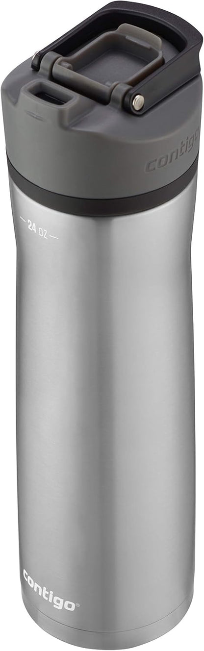 Cortland Chill 2.0 Vacuum-Insulated Stainless Steel Water Bottle, Spill-Proof Sip Technology, Interchangeable Lid, 24oz, Steel/Licorice, Perfect for Fitness Travel Everyday Use