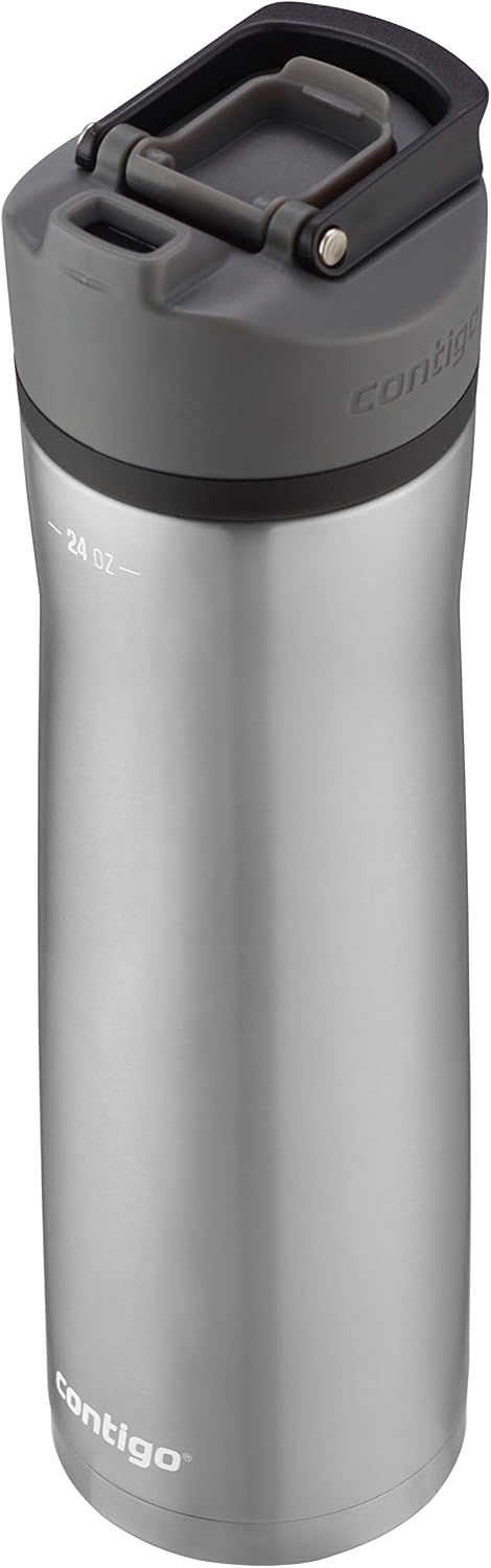 Cortland Chill 2.0 Vacuum-Insulated Stainless Steel Water Bottle, Spill-Proof Sip Technology, Interchangeable Lid, 24oz, Steel/Licorice, Perfect for Fitness Travel Everyday Use