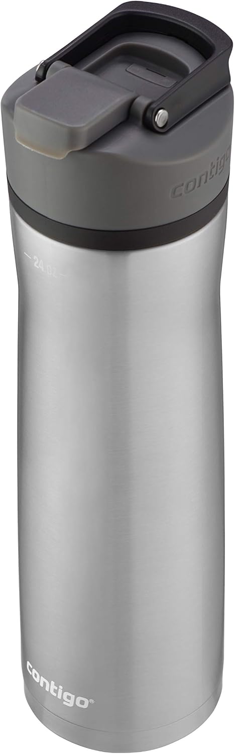 Cortland Chill 2.0 Vacuum-Insulated Stainless Steel Water Bottle, Spill-Proof Sip Technology, Interchangeable Lid, 24oz, Steel/Licorice, Perfect for Fitness Travel Everyday Use