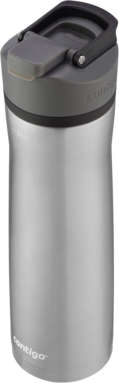 Cortland Chill 2.0 Vacuum-Insulated Stainless Steel Water Bottle, Spill-Proof Sip Technology, Interchangeable Lid, 24oz, Steel/Licorice, Perfect for Fitness Travel Everyday Use