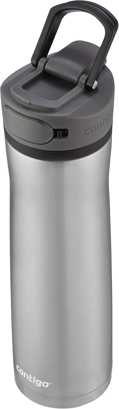 Cortland Chill 2.0 Vacuum-Insulated Stainless Steel Water Bottle, Spill-Proof Sip Technology, Interchangeable Lid, 24oz, Steel/Licorice, Perfect for Fitness Travel Everyday Use