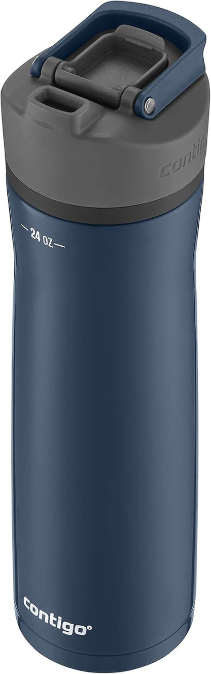 Cortland Chill 2.0 Vacuum-Insulated Stainless Steel Water Bottle, Spill-Proof Sip Technology, Interchangeable Lid, 24oz, Steel/Licorice, Perfect for Fitness Travel Everyday Use