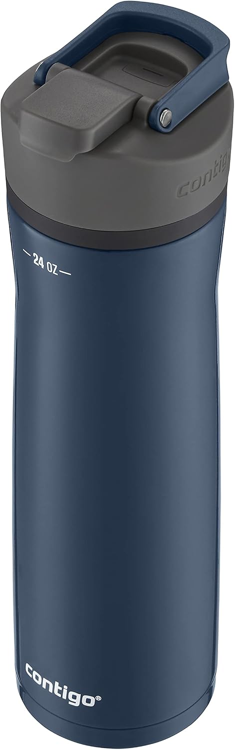 Cortland Chill 2.0 Vacuum-Insulated Stainless Steel Water Bottle, Spill-Proof Sip Technology, Interchangeable Lid, 24oz, Steel/Licorice, Perfect for Fitness Travel Everyday Use