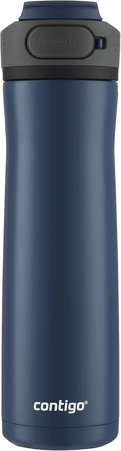 Cortland Chill 2.0 Vacuum-Insulated Stainless Steel Water Bottle, Spill-Proof Sip Technology, Interchangeable Lid, 24oz, Steel/Licorice, Perfect for Fitness Travel Everyday Use