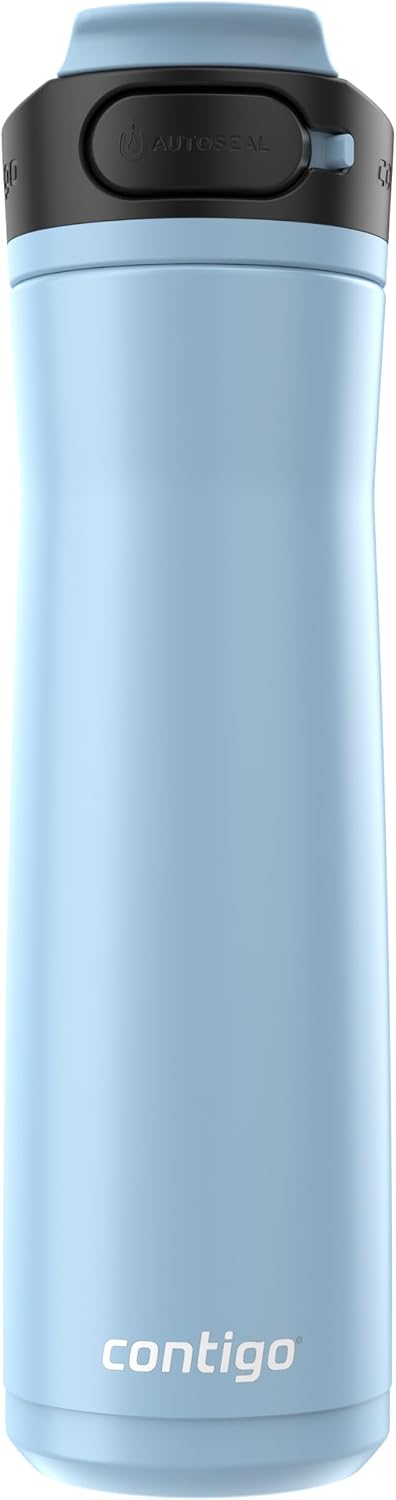 Cortland Chill 2.0 Vacuum-Insulated Stainless Steel Water Bottle, Spill-Proof Sip Technology, Interchangeable Lid, 24oz, Steel/Licorice, Perfect for Fitness Travel Everyday Use