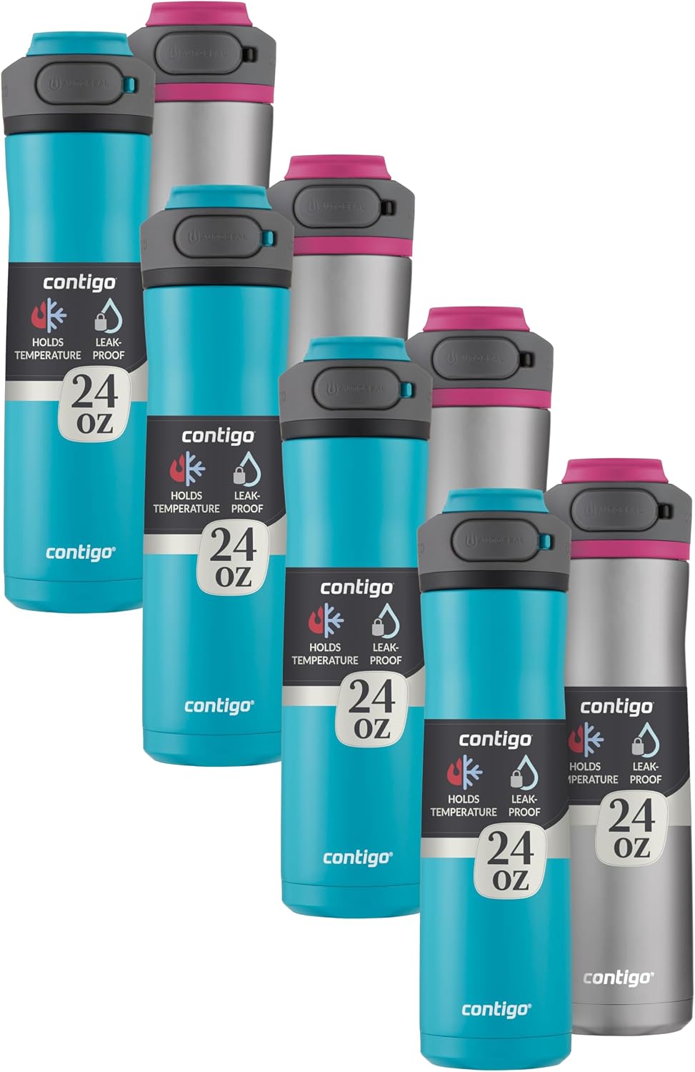 Cortland Chill 2.0 Vacuum-Insulated Stainless Steel Water Bottle, Spill-Proof Sip Technology, Interchangeable Lid, 24oz, Steel/Licorice, Perfect for Fitness Travel Everyday Use