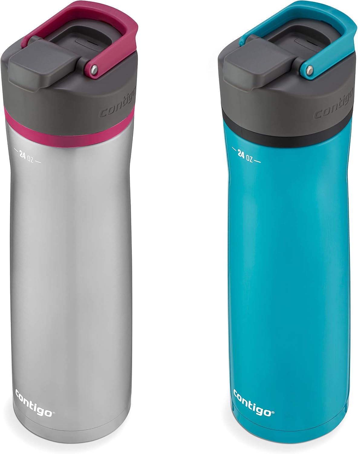 Cortland Chill 2.0 Vacuum-Insulated Stainless Steel Water Bottle, Spill-Proof Sip Technology, Interchangeable Lid, 24oz, Steel/Licorice, Perfect for Fitness Travel Everyday Use