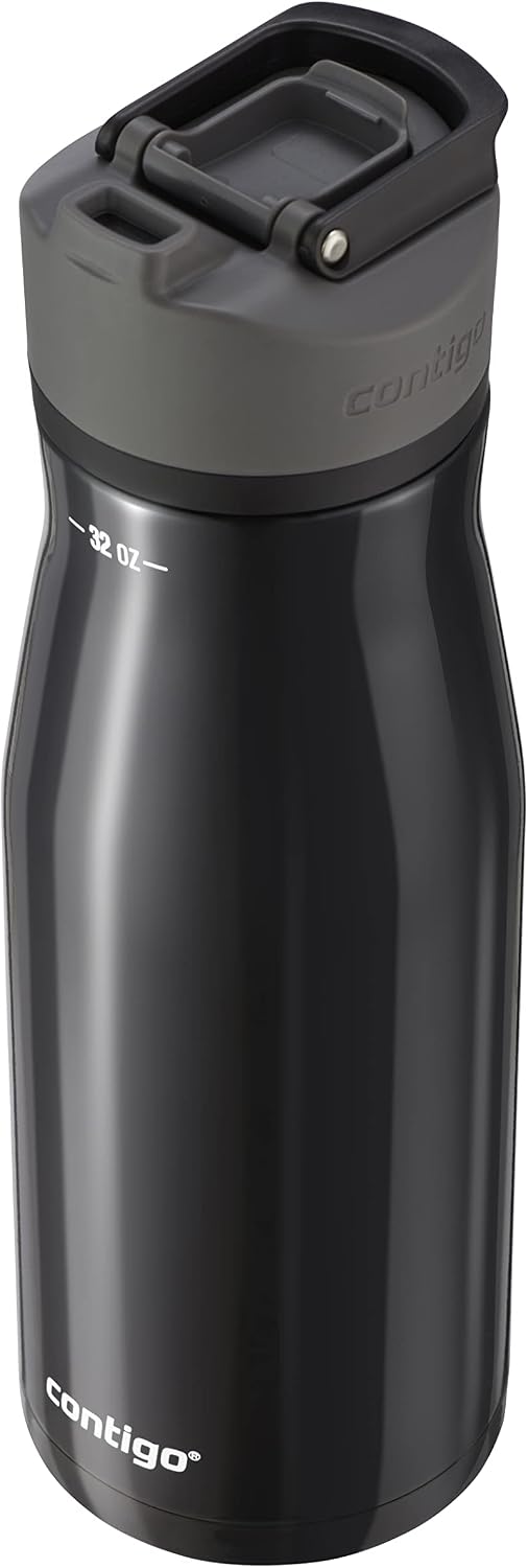 Cortland Chill 2.0 Vacuum-Insulated Stainless Steel Water Bottle, Spill-Proof Sip Technology, Interchangeable Lid, 24oz, Steel/Licorice, Perfect for Fitness Travel Everyday Use