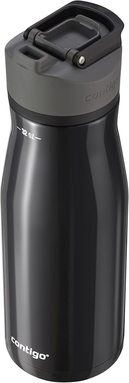 Cortland Chill 2.0 Vacuum-Insulated Stainless Steel Water Bottle, Spill-Proof Sip Technology, Interchangeable Lid, 24oz, Steel/Licorice, Perfect for Fitness Travel Everyday Use