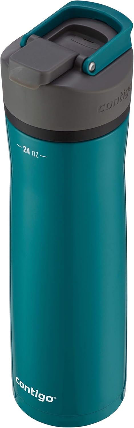 Cortland Chill 2.0 Vacuum-Insulated Stainless Steel Water Bottle, Spill-Proof Sip Technology, Interchangeable Lid, 24oz, Steel/Licorice, Perfect for Fitness Travel Everyday Use