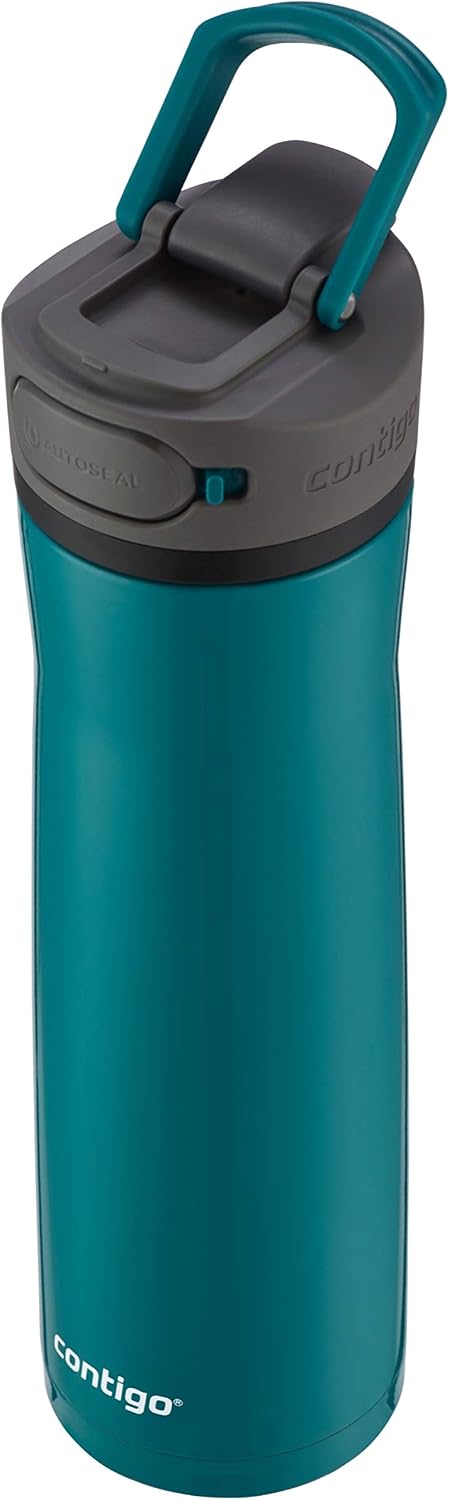 Cortland Chill 2.0 Vacuum-Insulated Stainless Steel Water Bottle, Spill-Proof Sip Technology, Interchangeable Lid, 24oz, Steel/Licorice, Perfect for Fitness Travel Everyday Use