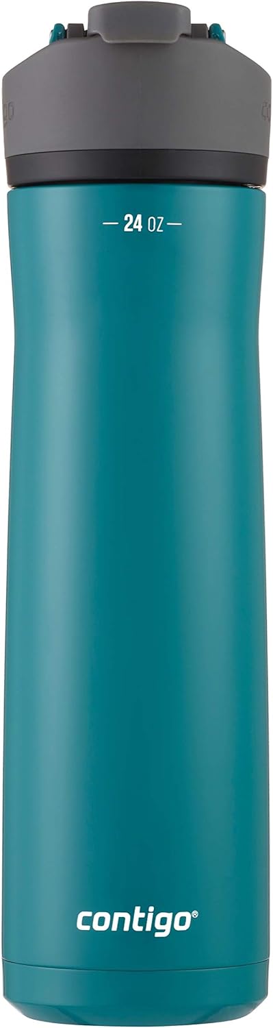 Cortland Chill 2.0 Vacuum-Insulated Stainless Steel Water Bottle, Spill-Proof Sip Technology, Interchangeable Lid, 24oz, Steel/Licorice, Perfect for Fitness Travel Everyday Use