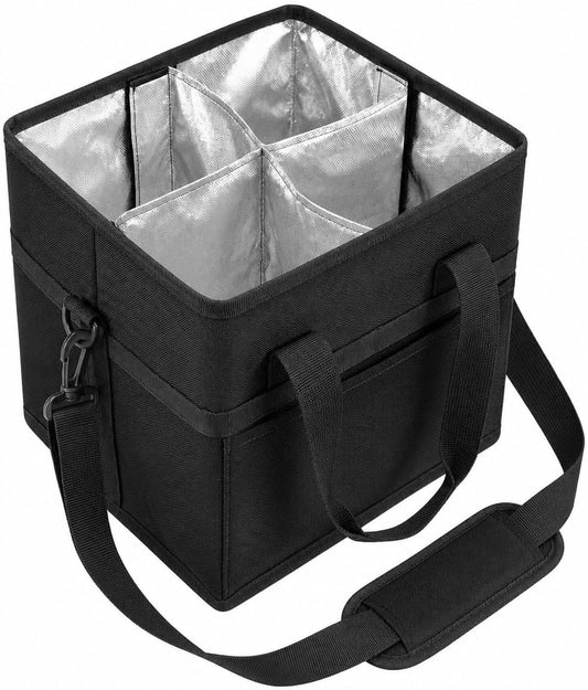Family Size 4 Compartment Drink Bag with Removable Hard Base | Triple-Layer Oxford Insulated Drink Carrier Bag,7.87x7.87x7.87 Inch,Fits 4 Cups for Travel and Delivery(Pink)