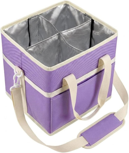 Family Size 4 Compartment Drink Bag with Removable Hard Base | Triple-Layer Oxford Insulated Drink Carrier Bag,7.87x7.87x7.87 Inch,Fits 4 Cups for Travel and Delivery(Pink)