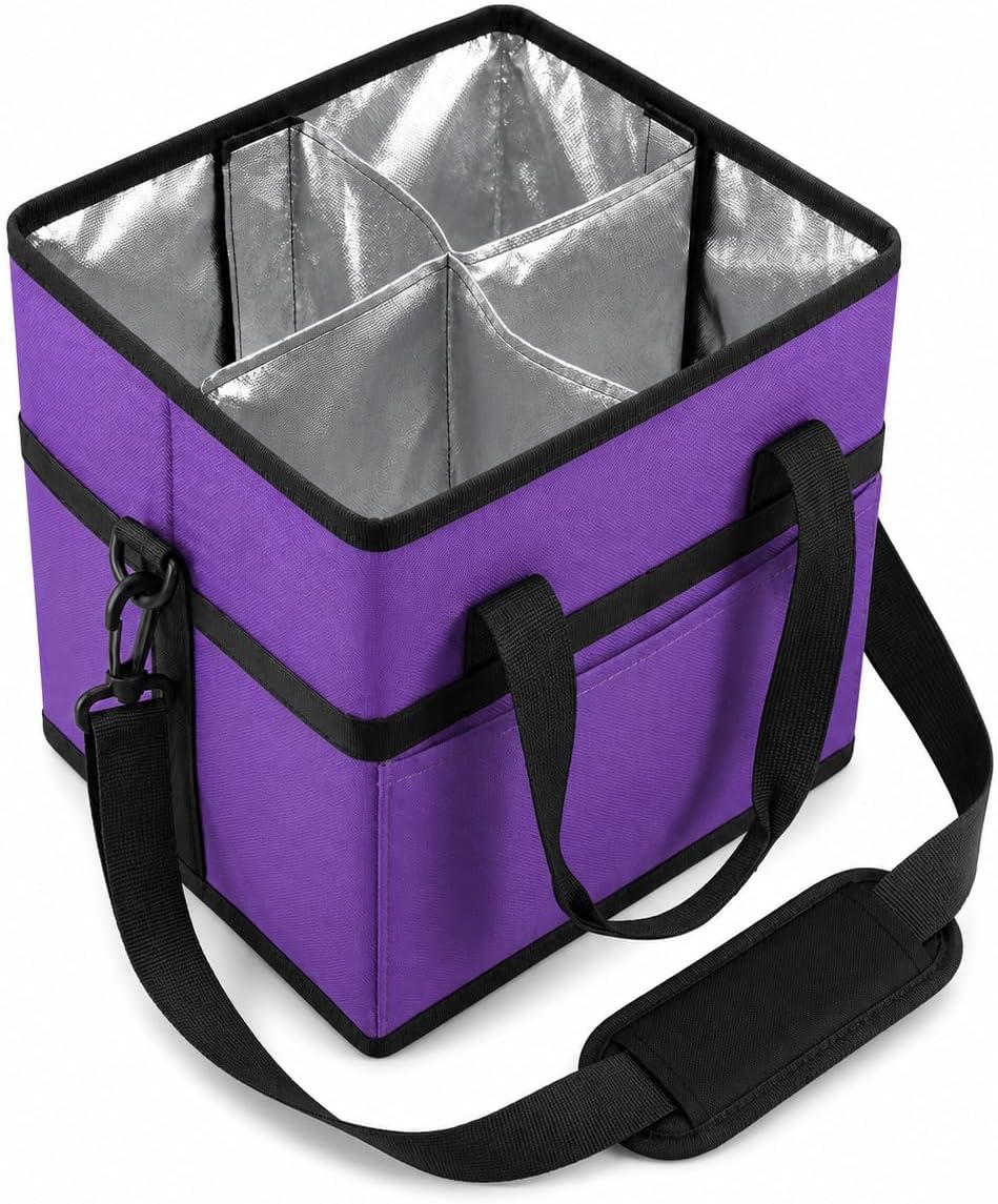 Family Size 4 Compartment Drink Bag with Removable Hard Base | Triple-Layer Oxford Insulated Drink Carrier Bag,7.87x7.87x7.87 Inch,Fits 4 Cups for Travel and Delivery(Pink)
