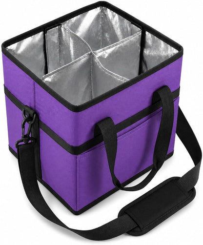 Family Size 4 Compartment Drink Bag with Removable Hard Base | Triple-Layer Oxford Insulated Drink Carrier Bag,7.87x7.87x7.87 Inch,Fits 4 Cups for Travel and Delivery(Pink)
